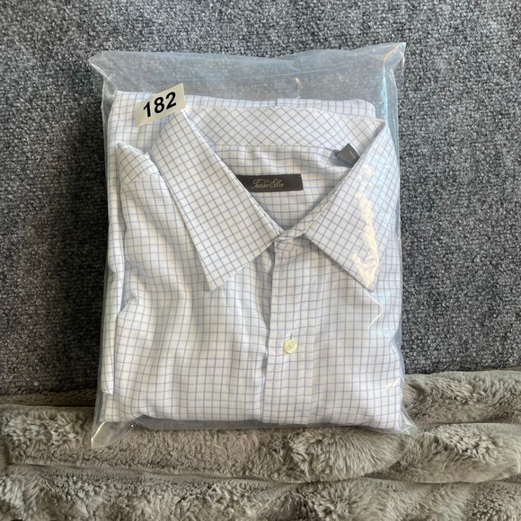 Tasso Elba Mens XXL 18 34-35 Dress Shirt White Blue Grid Check Cotton Long Slv - Picture 7 of 7